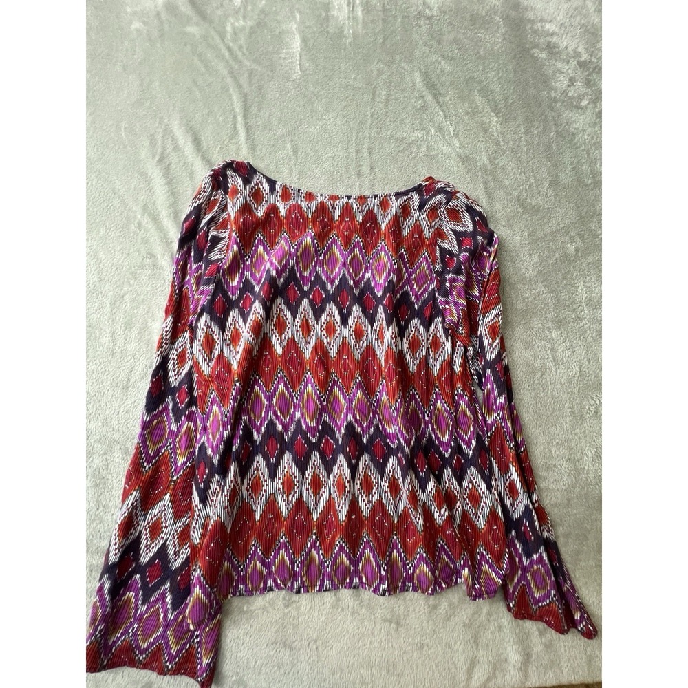 Ariat Womens Blouse Small Purple Red Boho Aztec Long Sleeve Tassel Top - Picture 2 of 6